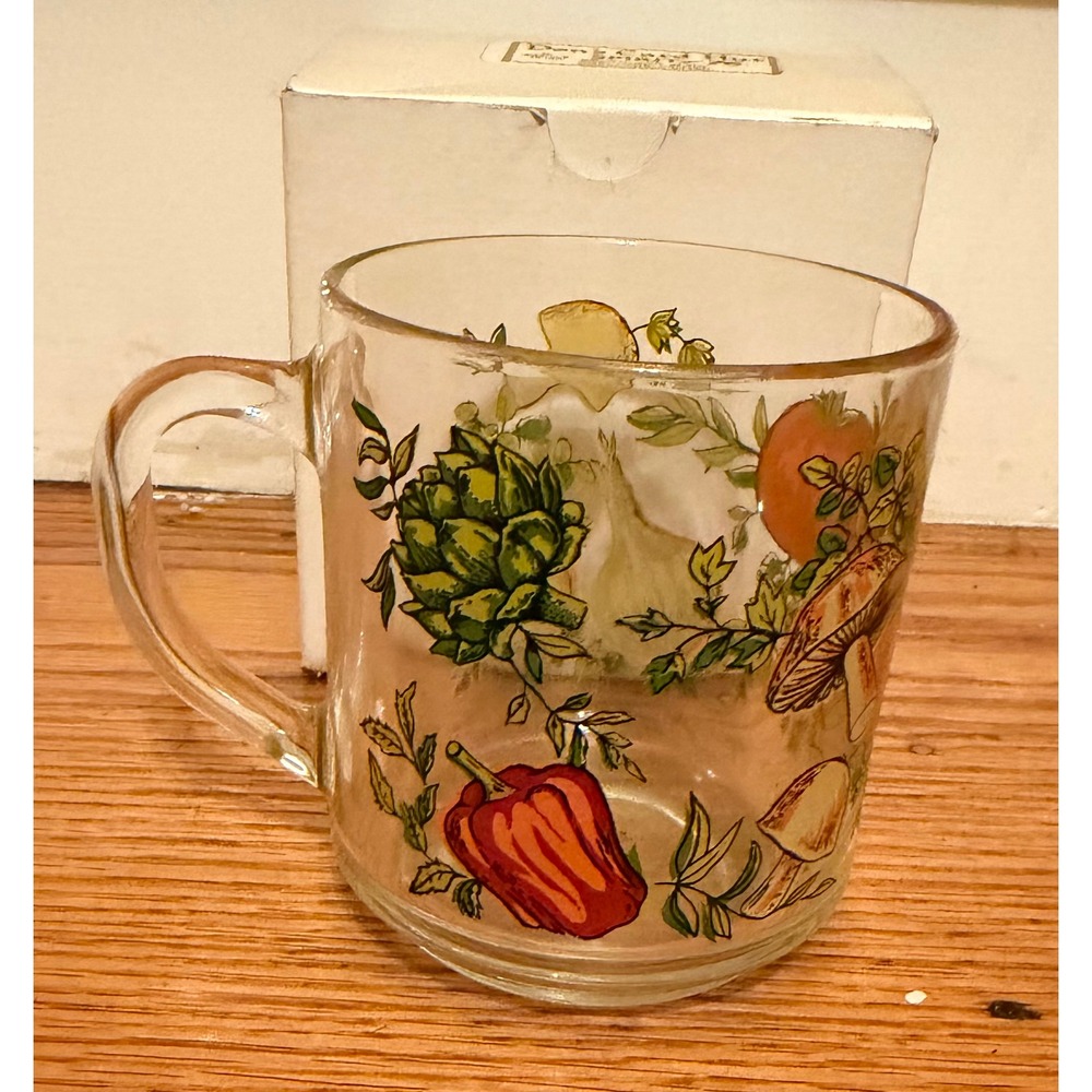 Vtg Arcoroc France Spice of Life Vegetable Garden Glass Mug Coffee Cup In box